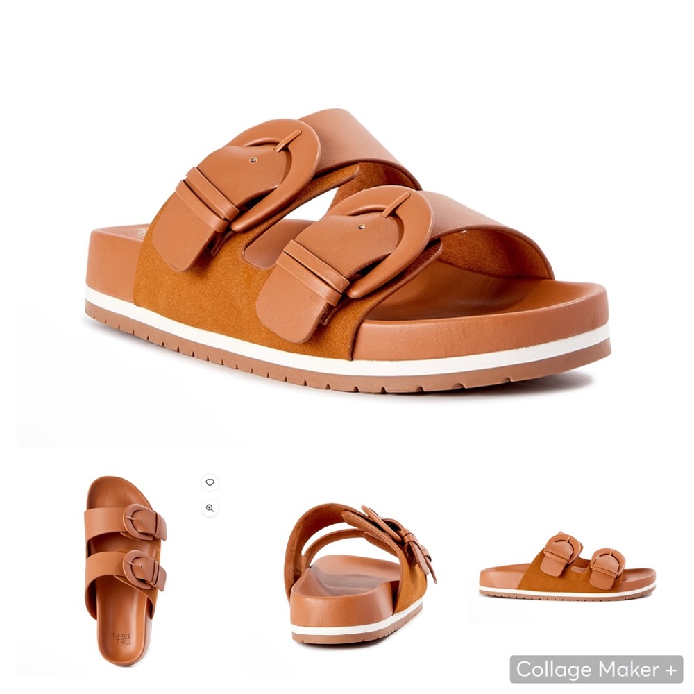 Time and Tru | Women's Dressy Footbed Slide Sandals | Cognac | Size: 8